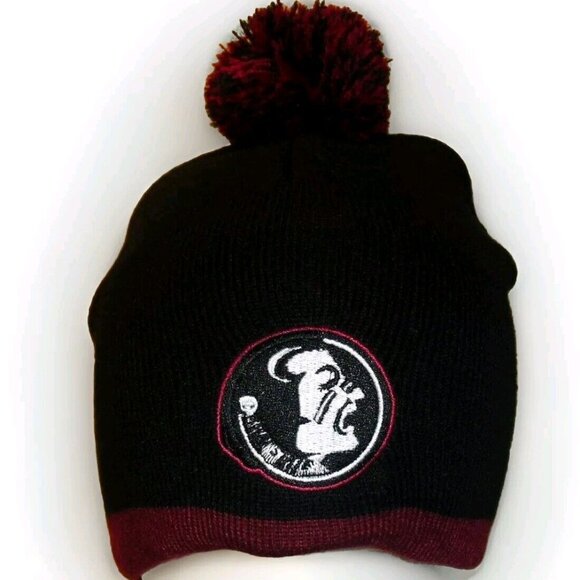 Florida State Seminoles Mens Black Beanie Cuffed Winter Hat Cap Pom New Ncaa - Picture 1 of 2
